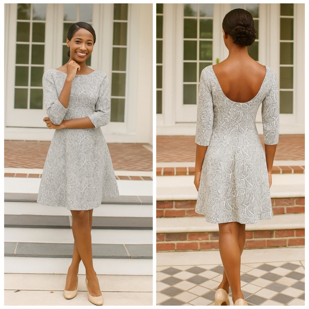 ModCloth Gray Paisley Knit Mini Dress 4X Scoop Neck 3/4 Sleeve